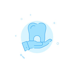 Dental care vector icon. Flat illustration. Filled line style. Blue monochrome design. Editable stroke. Adjust line weight.