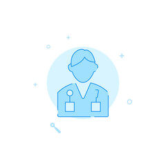 Dentist vector icon. Flat illustration. Filled line style. Blue monochrome design. Editable stroke. Adjust line weight.