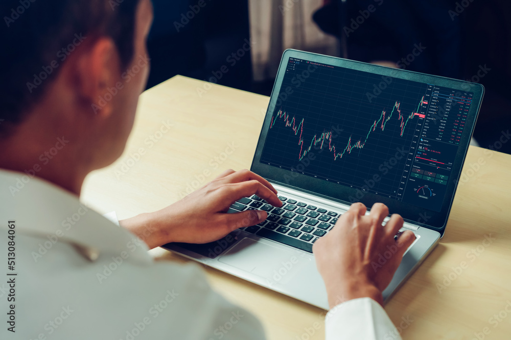 Poster stock market data chart analysis by ingenious computer software . investment application display sto