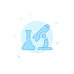 Microscope, analyzes vector icon. Flat illustration. Filled line style. Blue monochrome design. Editable stroke. Adjust line weight.