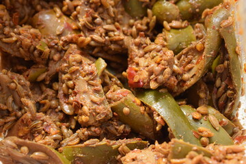 Mango pickle close up. It is also called as achaar. Traditional food of india and pakistan.