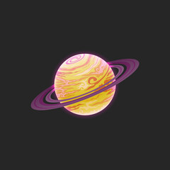 Cartoon Saturn. The planet is isolated on a dark background.