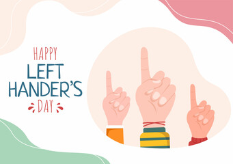 International Left Handers Day Celebration with her Left Hand Raised on the August in Cartoon Style Background Illustration