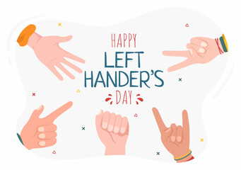 International Left Handers Day Celebration with her Left Hand Raised on the August in Cartoon Style Background Illustration