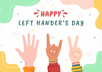 International Left Handers Day Celebration with her Left Hand Raised on the August in Cartoon Style Background Illustration