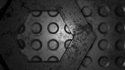 3d render hexagon iron shape in dark scene industrial wallpaper backgrounds