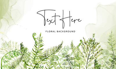 beautiful elegant watercolor greenery fern floral background © mariadeta