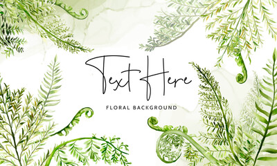 beautiful elegant watercolor greenery fern floral background - obrazy, fototapety, plakaty