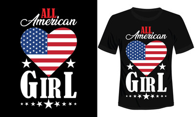All American Girl Love With Flag Typography t-shirt Design Vector Illustration