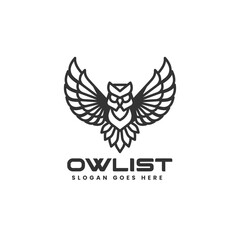 Vector Logo Illustration Owl Line Art Style.