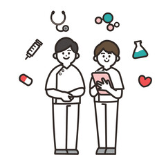 男女の看護師と医療関係のアイコン