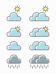 Weather forecast icons collection. Cloud and sun.