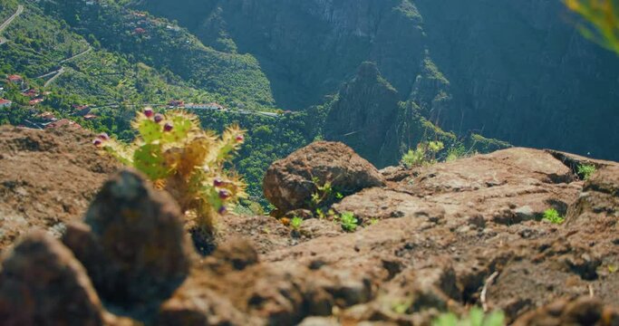 Scenic view from Mirador La Cruz de Hilda. Masca village and Gorge. Touristic place in Tenerife. Canary Islands, Spain. Parque rural de Teno. Top view.