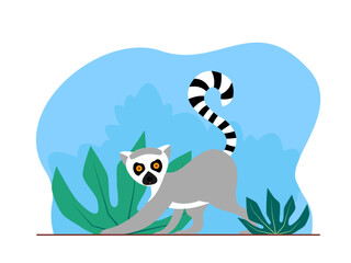 Lemur in jungle. Animal and jungle theme. Jungle vector illustration.	