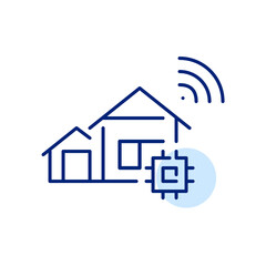 Smart home with CPU chip and wifi connection. Pixel perfect, editable stroke line art icon