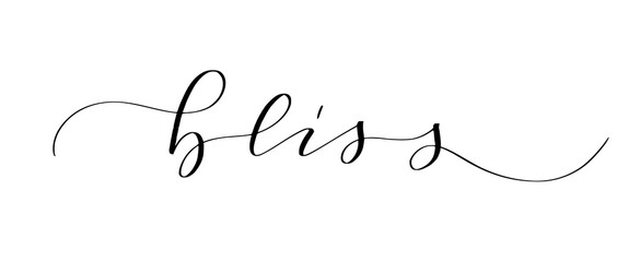 Word bliss written in cute modern calligraphy. Motivation inspiration quote to put on pictures