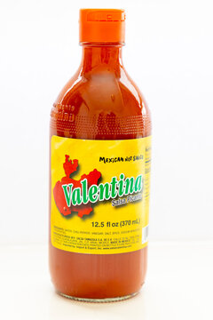 Calgary, Alberta, Canada. Jun 24, 2022. A Valentina bottle. A brand of pourable hot sauce manufactured by Salsa Tamazula, a company based in Guadalajara, Mexico.