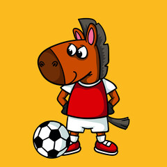 cute horse playing ball,cartoon vector illustration