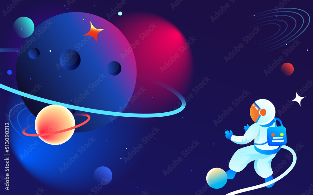 Canvas Prints astronaut is exploring space with universe and planets in the background, vector illustration