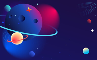 Astronaut is exploring space with universe and planets in the background, vector illustration