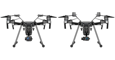 Drones, Drone Vectors, Drone Illustrations, Editable Drone Graphics with Professional cameras and video recording from the sky
