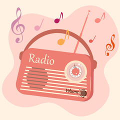Retro radio with musical notes.