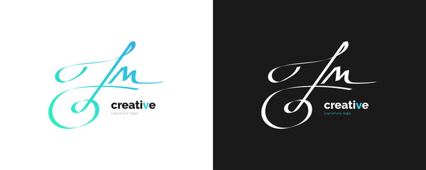 JM Initial Signature Logo Design with Elegant and Minimalist Handwriting Style. Initial J and M Logo Design for Wedding, Fashion, Jewelry, Boutique and Business Brand Identity