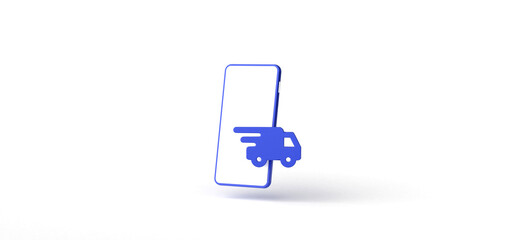Delivery car with Smartphone Isolated on background, icon, 3d rendering.