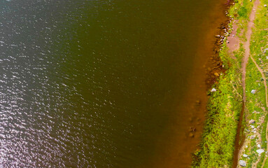 Overhead aerial view of Lake water in summer