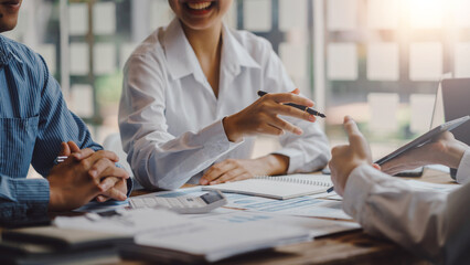 Business team meeting and presenting business results discussion and analysis data chart and graph, finance and accounting. Business performance concept.