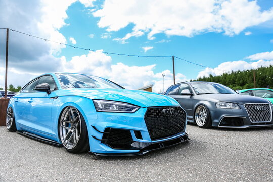 Moscow, Russia - June 4, 2022 Audi  stance car is on tuning car show outdoor. 