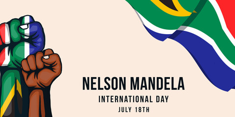 nelson mandela international day illustration background with two hands - obrazy, fototapety, plakaty