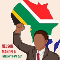 flat nelson mandela day with africa map and south africa flag