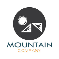 Minimalist mountain and sun logo design in flat colors packed with modern concepts vector illustration