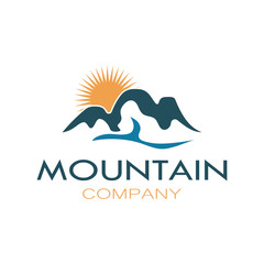 Minimalist mountain and sun logo design in flat colors packed with modern concepts vector illustration