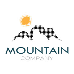 Minimalist mountain and sun logo design in flat colors packed with modern concepts vector illustration