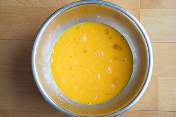 Beaten egg in a bowl
