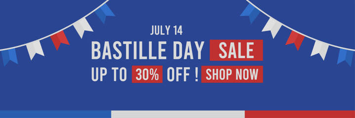 simple and attractive bastille day sales banner for promotions, discounts, marketing, and special offers on july 14