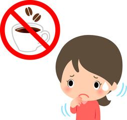 コーヒー禁止のマークと落ち着かない女性