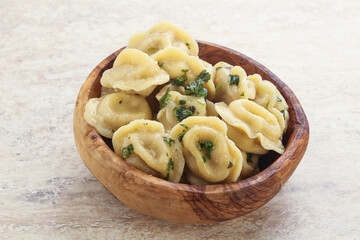 Russian boiled dumplings with meat