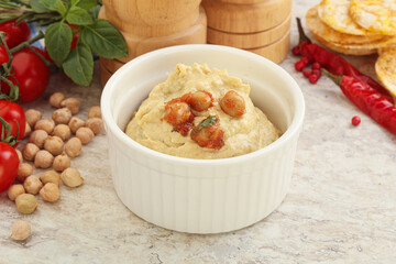 Natural organic chickpea hummus with olive oil