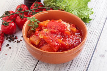 Hungarian lecho with tomato and paprika