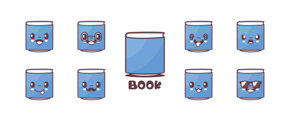 book cartoon vector illustration, with different expressions