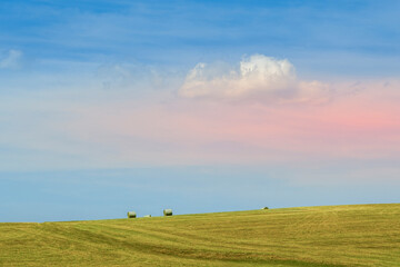 Obraz premium Prés fauchés sous un ciel bleu
