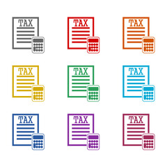 Tax calculator icon isolated on white background. Set icons colorful