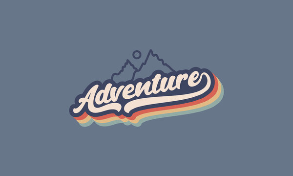 Outdoor adventure typography t shirt design. Adventure retro 3d layered funky typography funky  lettering design vector template for  logo, t shirt, poster, banner, wall art , mug , sticker, tote bag