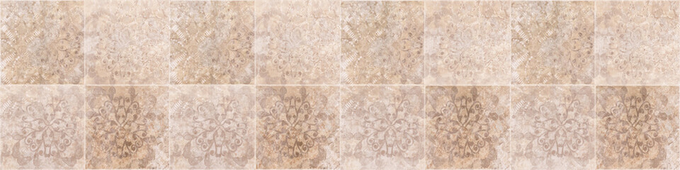 Old beige brown vintage worn geometric shabby mosaic ornate patchwork motif porcelain stoneware...