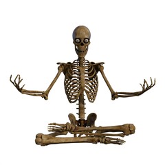 3d-illustration of an isolated fantasy skeleton make a meditation