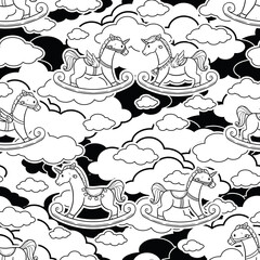 Cute and Adorable Rocking Horse Seamless Pattern Design