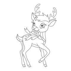 Fototapeta premium Cute deer coloring page for kids animal outline reindeer coloring book cartoon vector illustration
